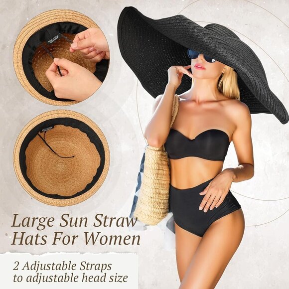 6 Pcs Oversized Straw Beach Hats Wide Visor Foldable Summer Sun Hats for Women main image 5